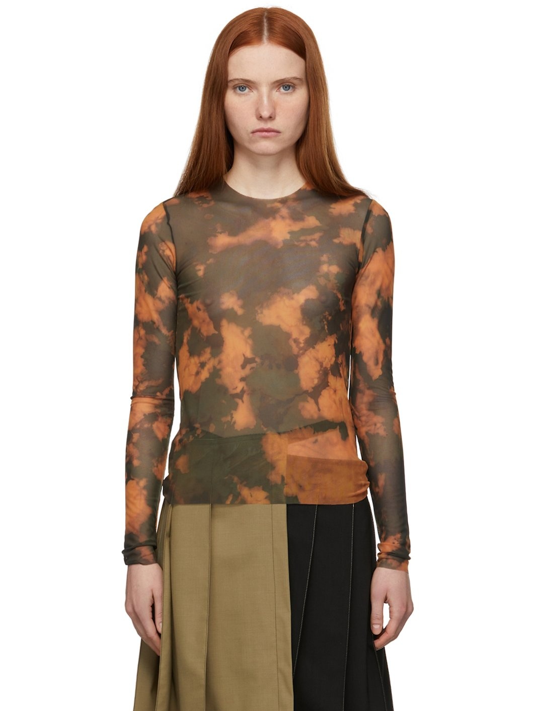 SSENSE Exclusive Orange Mesh Long Sleeve T-Shirt - 1