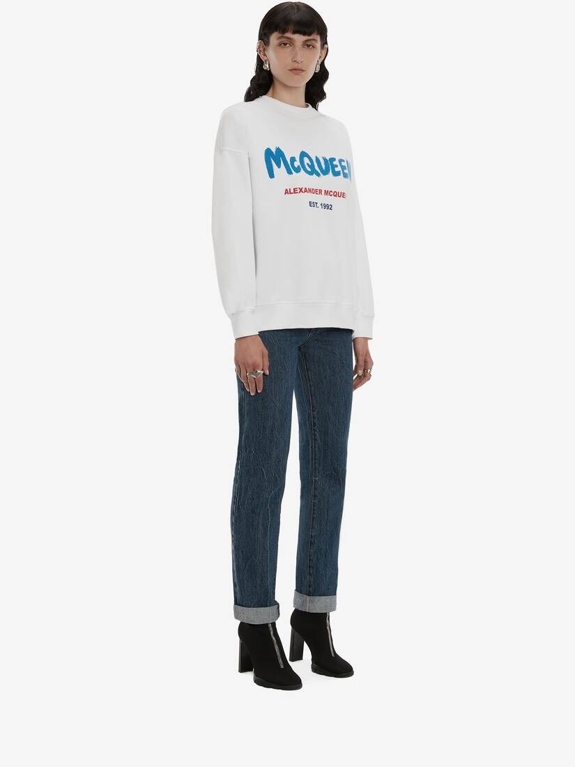 Mcqueen Graffiti Sweatshirt in White/multicolour - 3