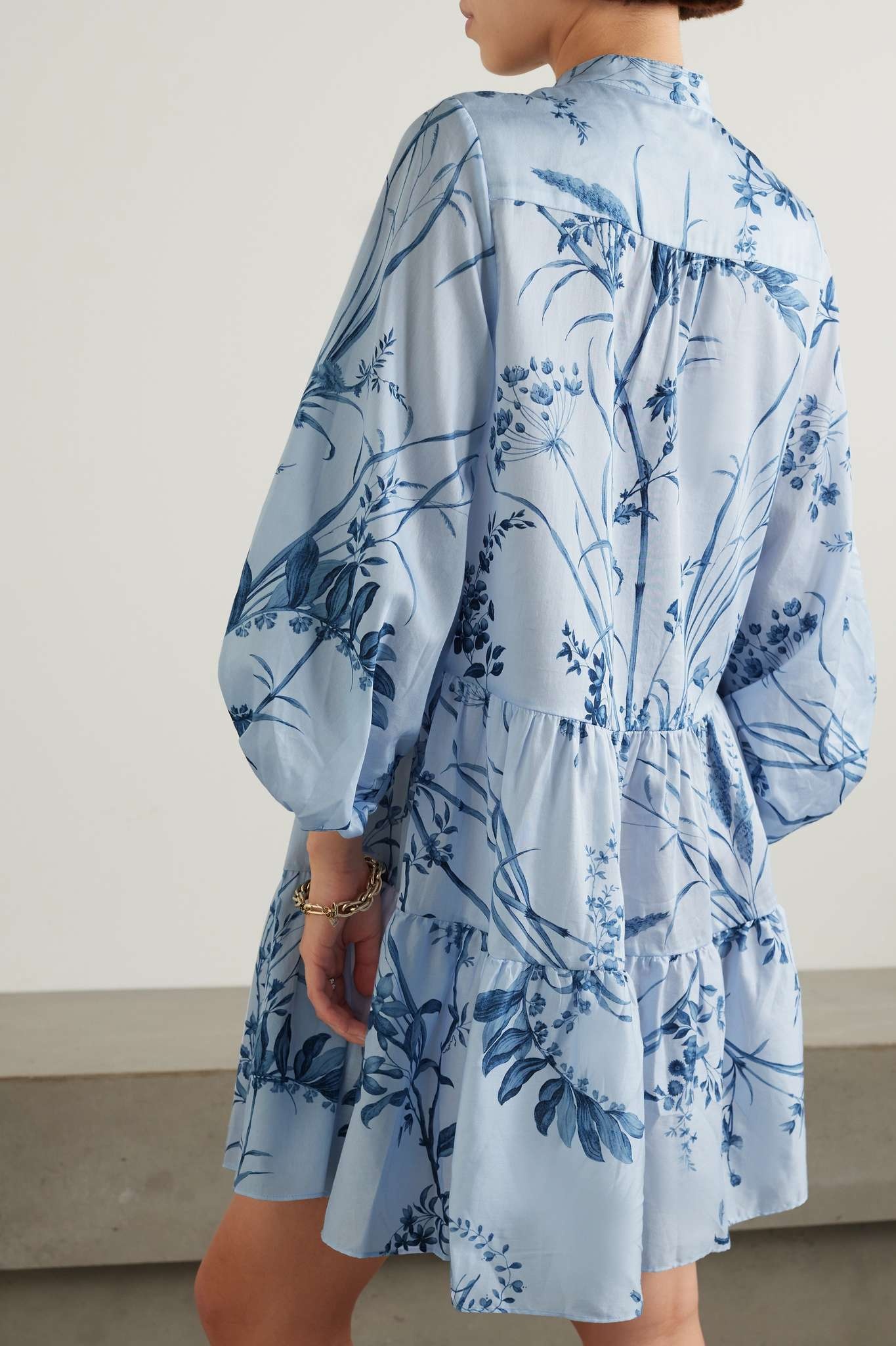 Tiered floral-print cotton-voile mini shirt dress - 3