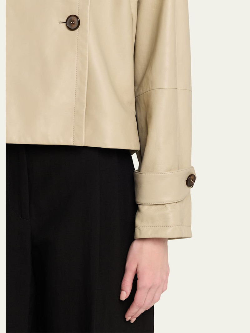 Leather Double-Breasted Boxy Trench Jacket 5
