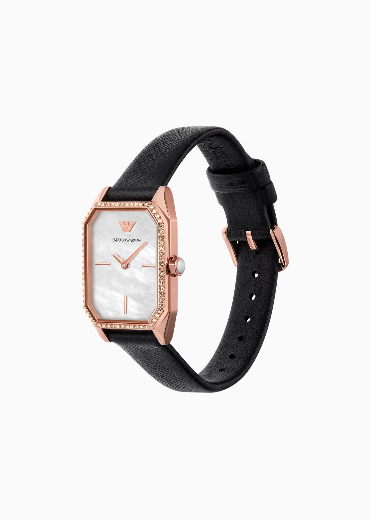 Two-hand black leather watch and rose gold-tone stainless steel bracelet set - 2