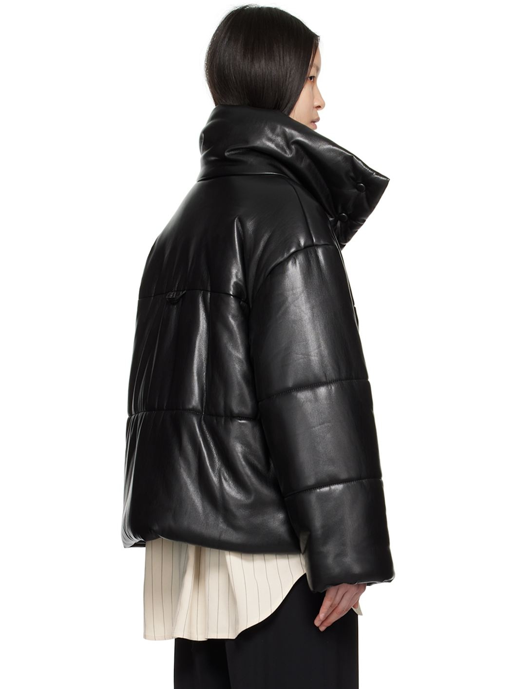 Black Hide Vegan Leather Puffer Jacket - 3