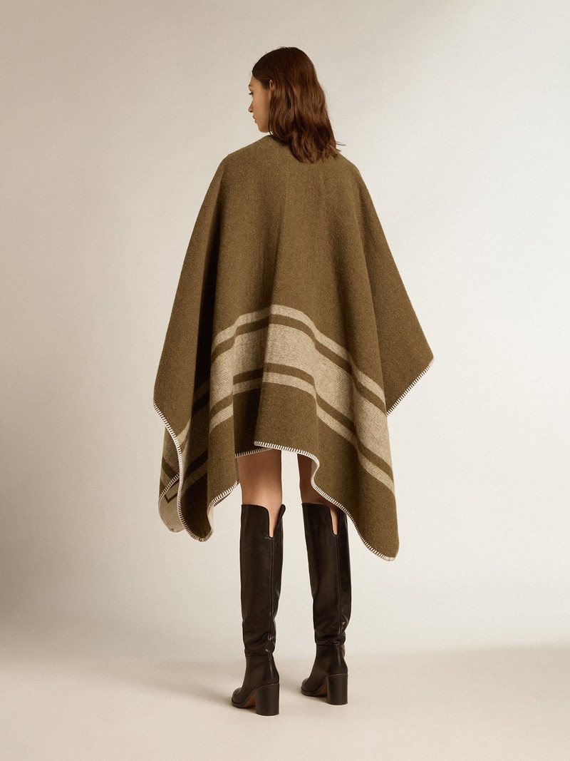 Golden Goose Double-sided cape in military-green wool blend outlook
