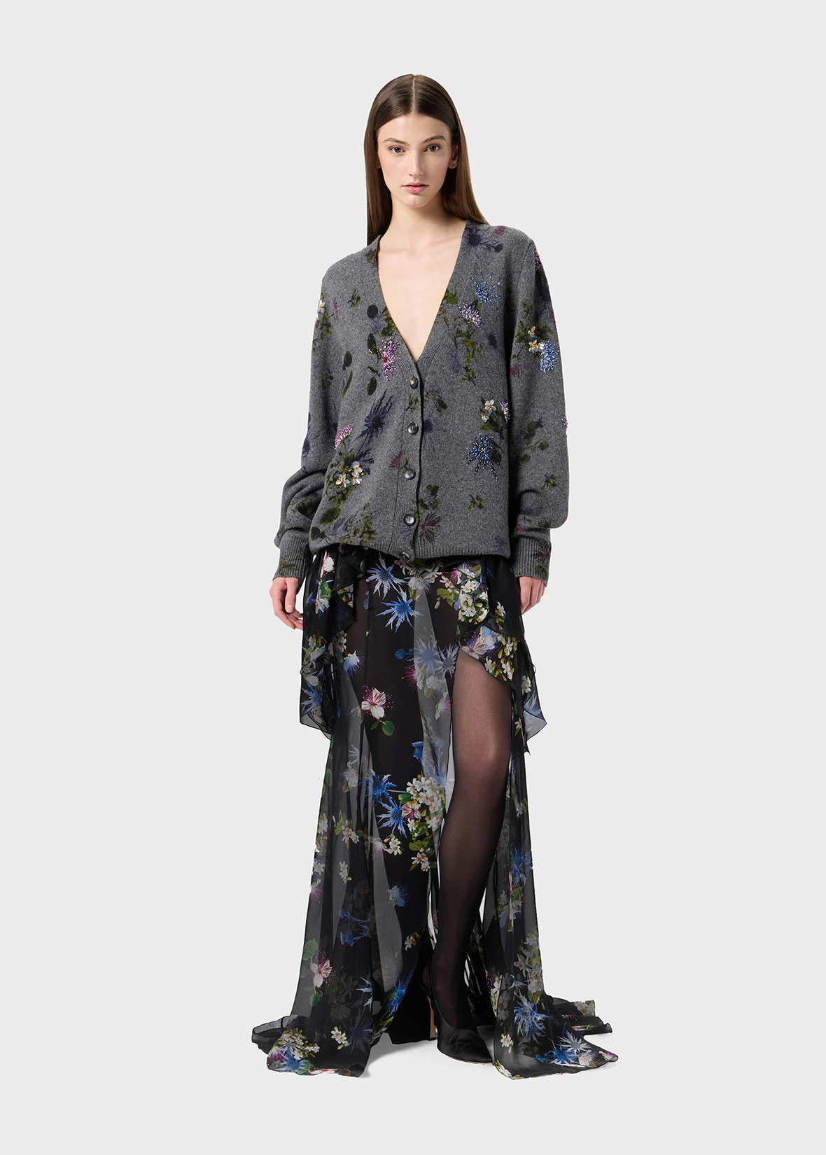 SILK CHIFFON PRINTED SKIRT WITH RUFFLES - 2