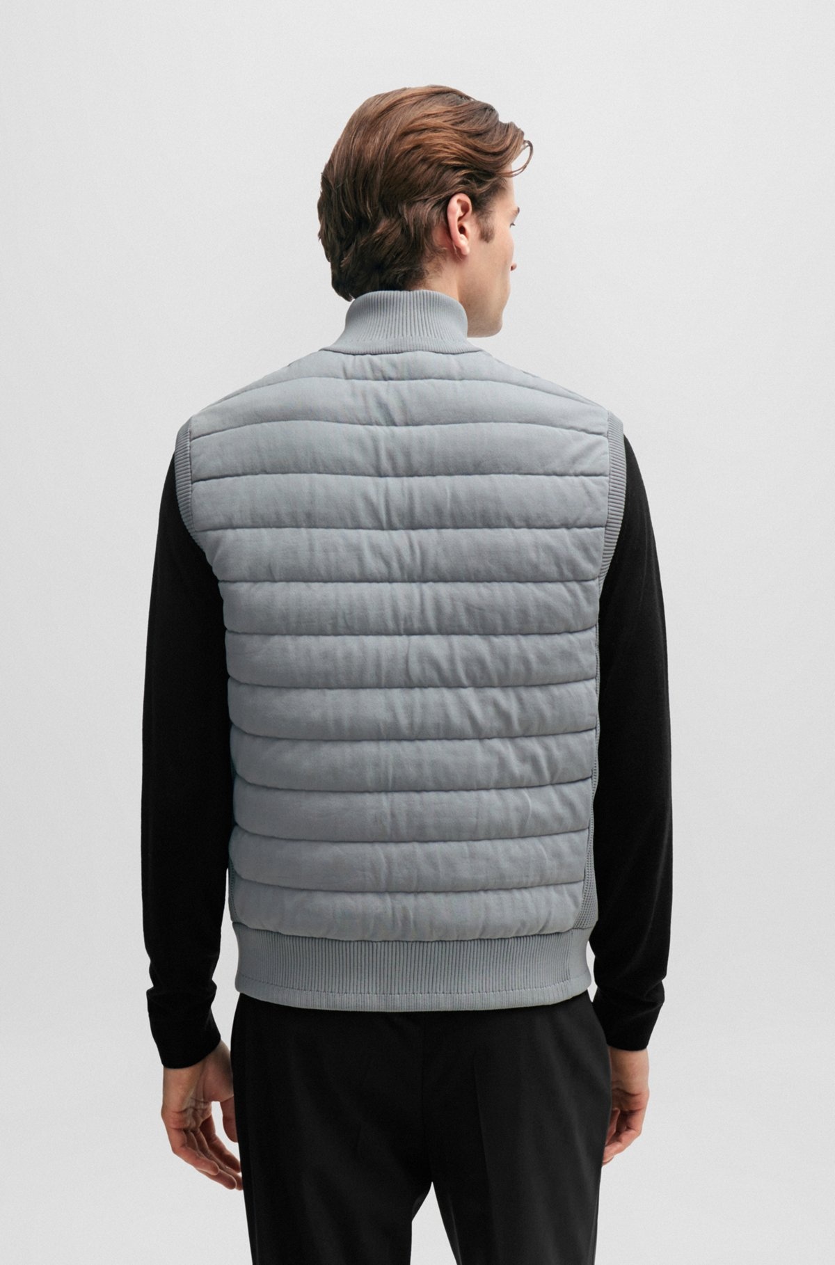 PADDED REGULAR-FIT GILET IN MIXED MATERIALS - 5