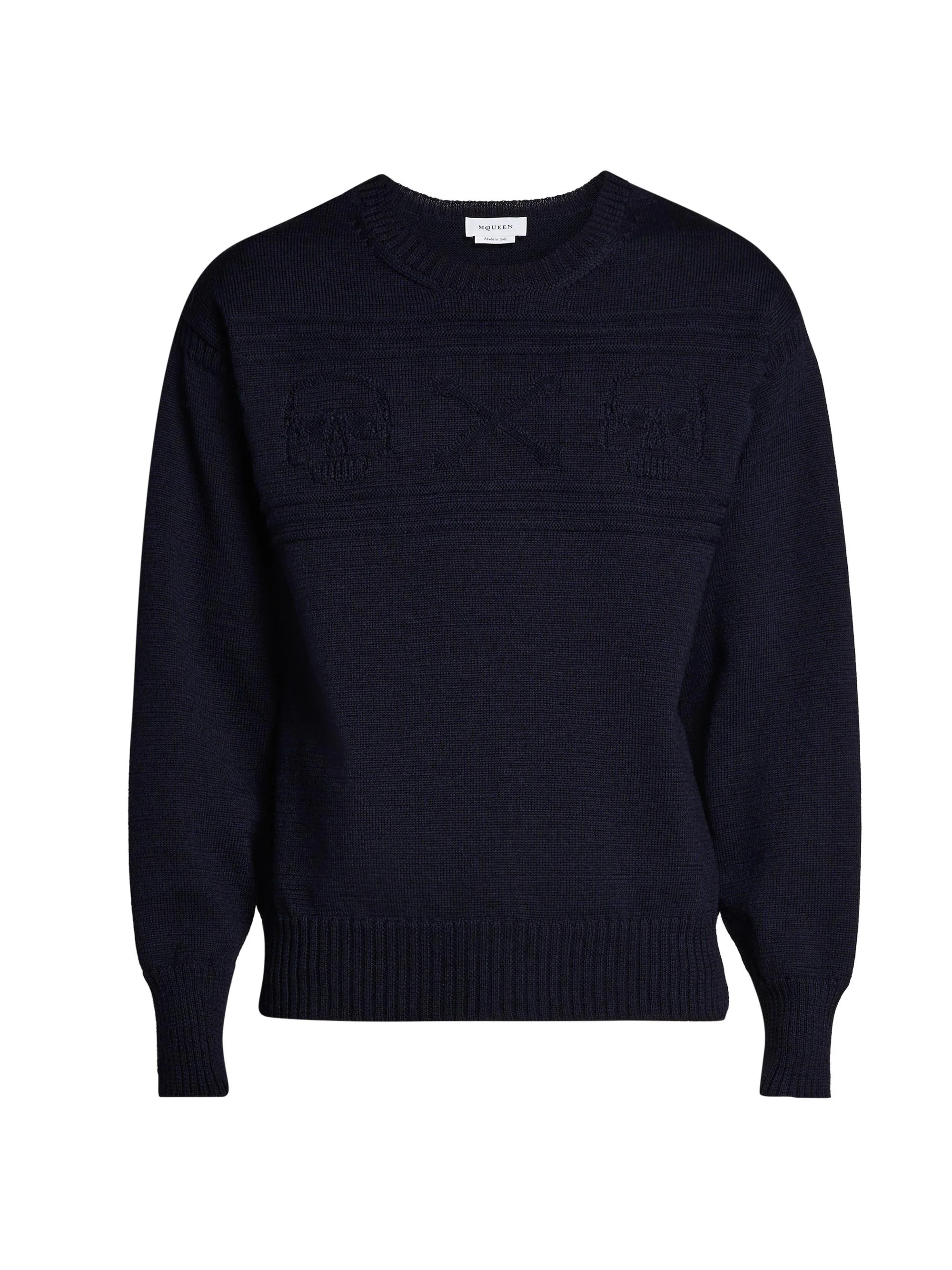 Men's Skull Wool Crewneck Sweater - Indigo Blue - 1