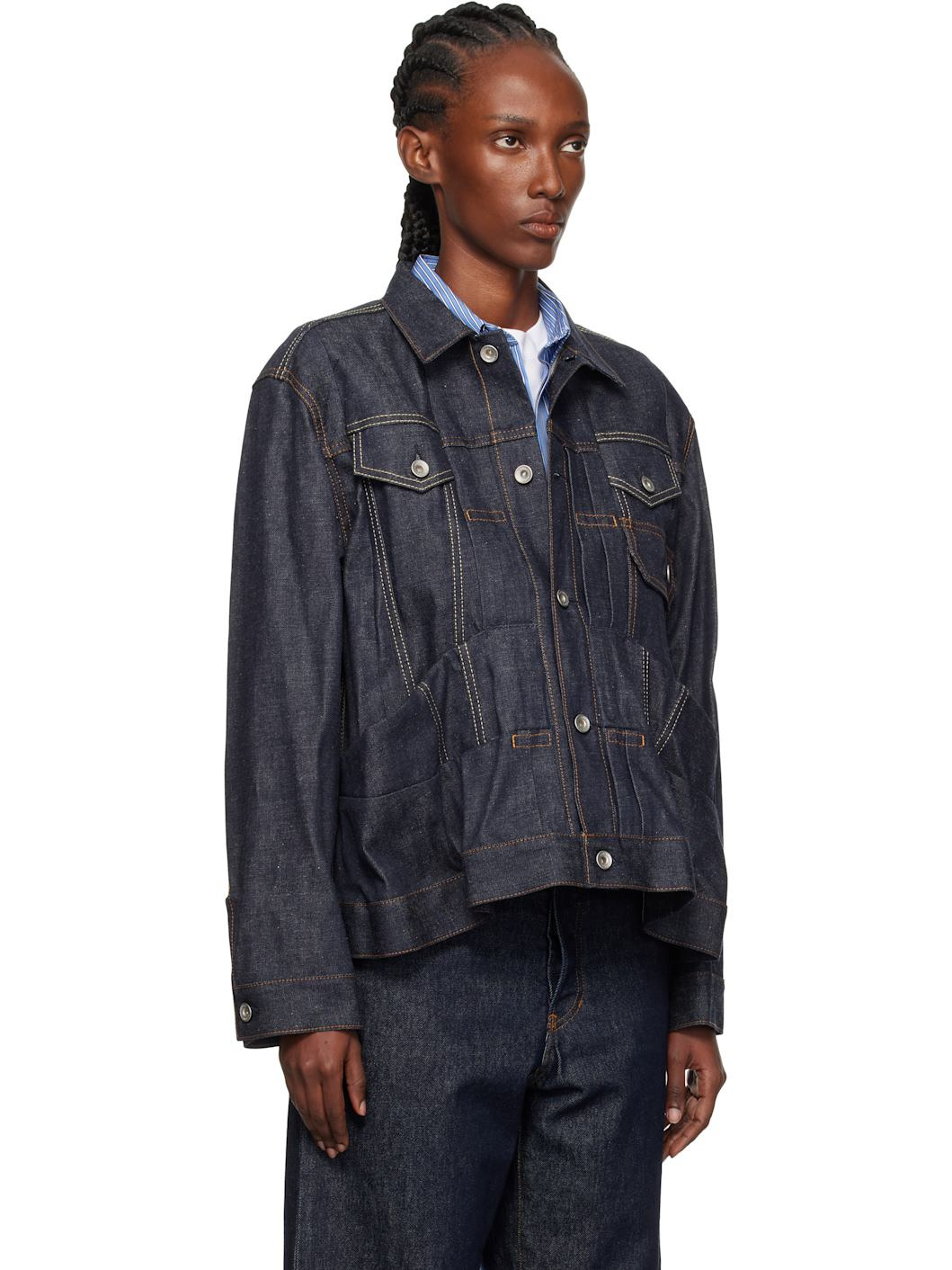 Navy Pleated Denim Jacket - 2