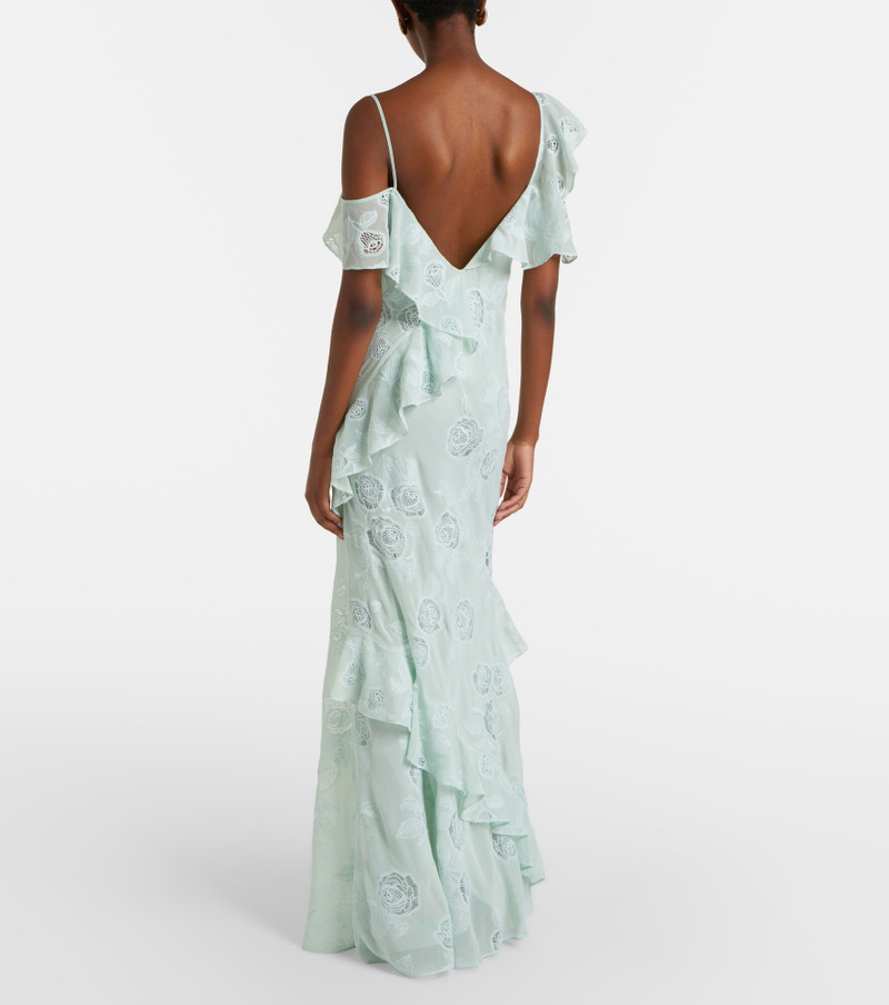 Embroidered ruffled georgette maxi dress 6