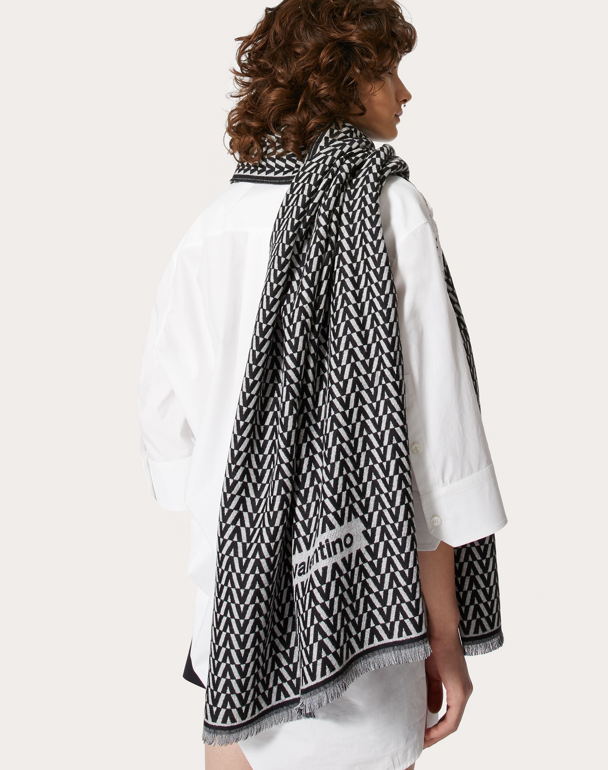 Optical Valentino Jacquard Stole in wool, cashmere and silk 75x200 cm - 4
