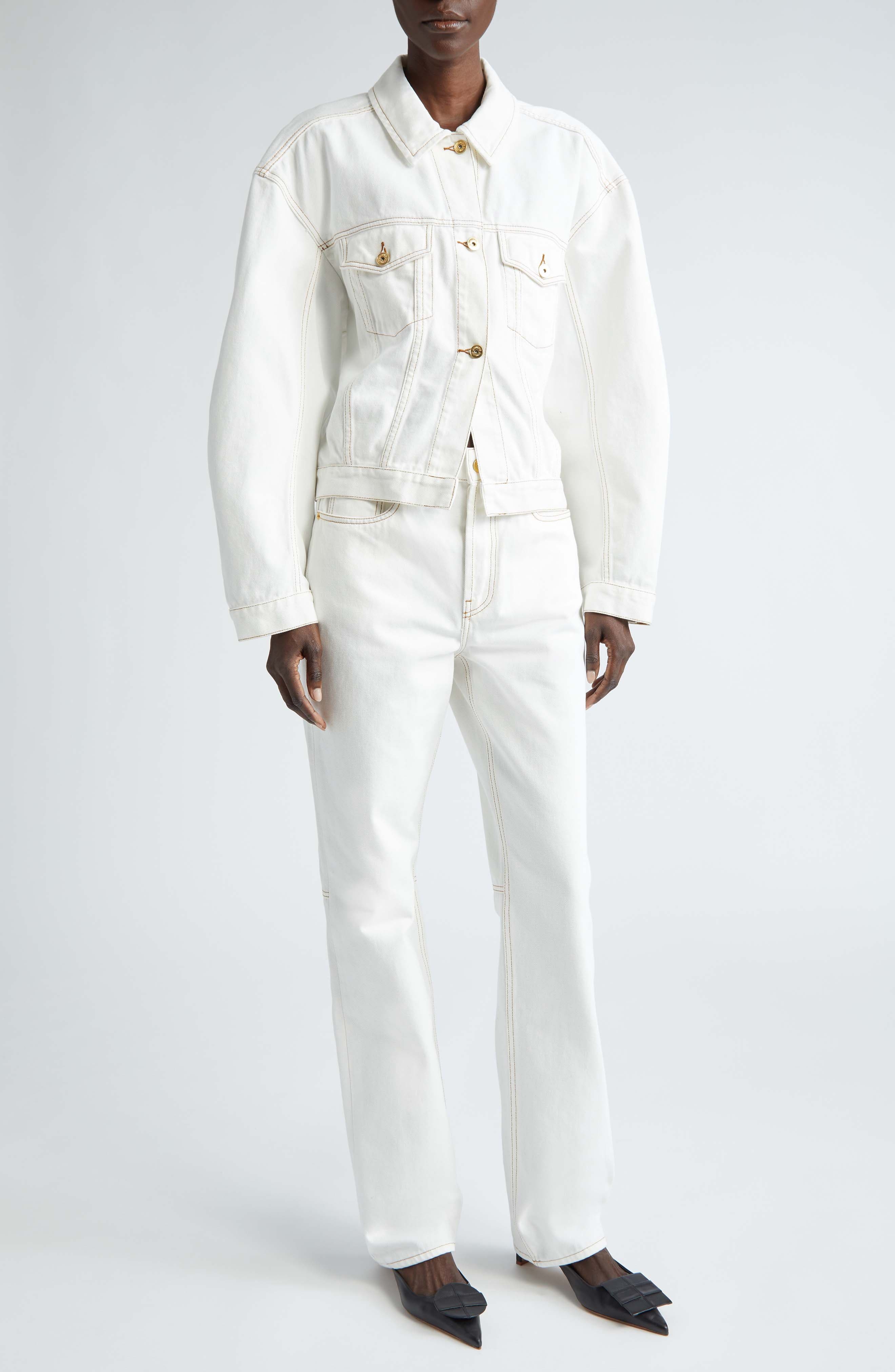 Jacquemus La Veste de-Nîmes Denim Trucker Jacket in Off-White/Tabac at Nordstrom - 2