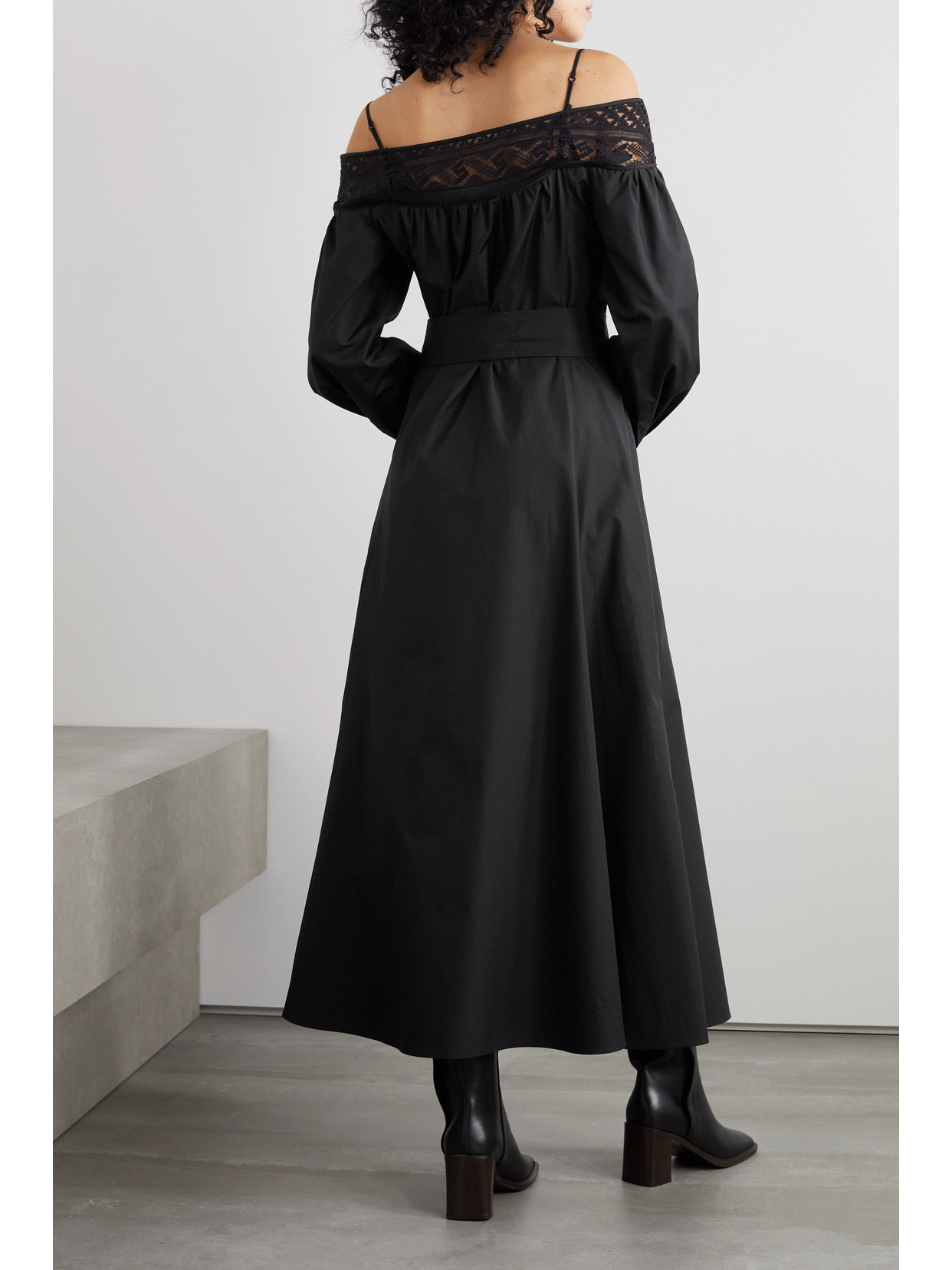 Cold-shoulder Lace-trimmed Cotton-poplin Dress - 3