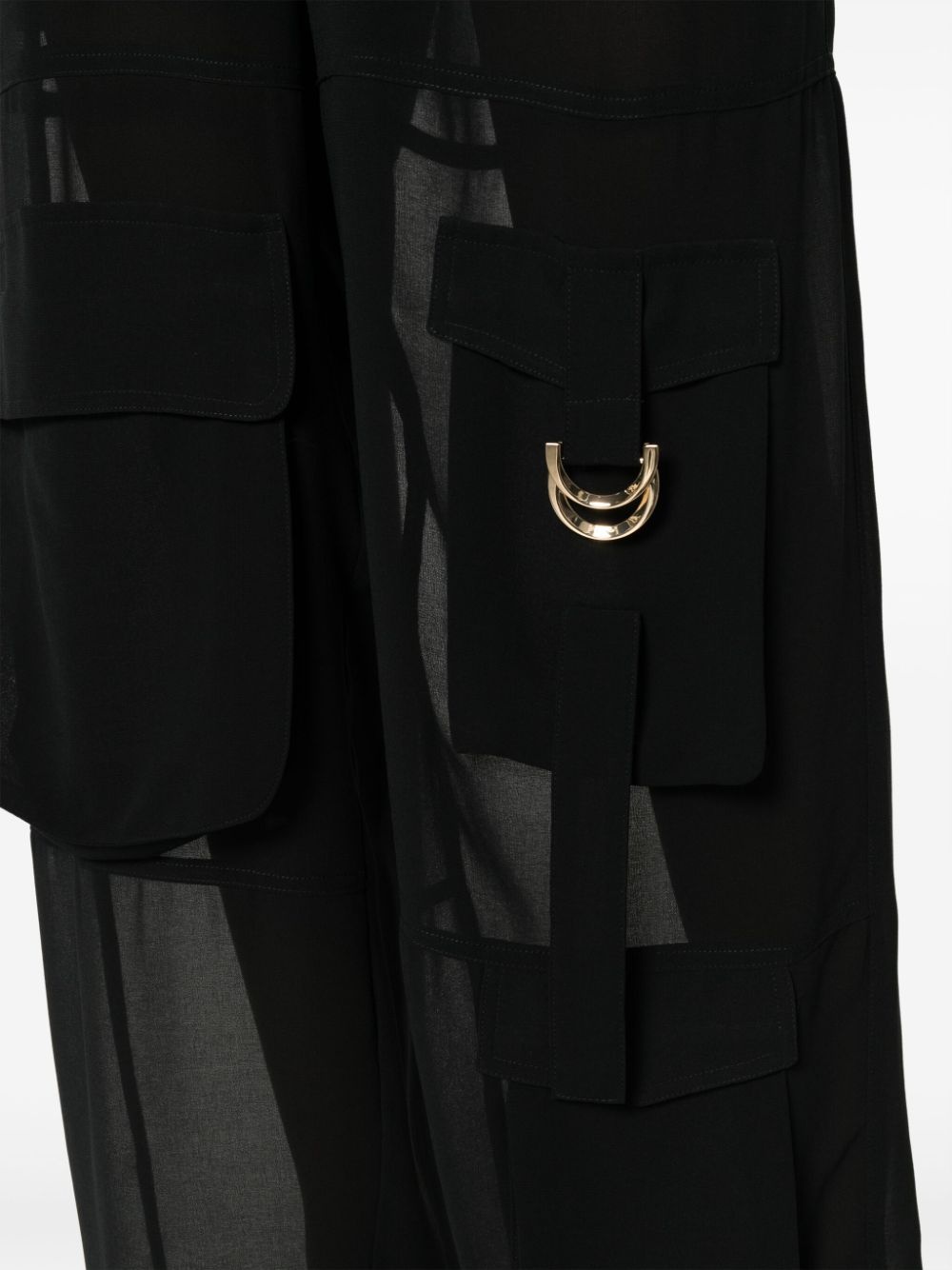 cargo-pocket semi-sheer palazzo trousers - 5