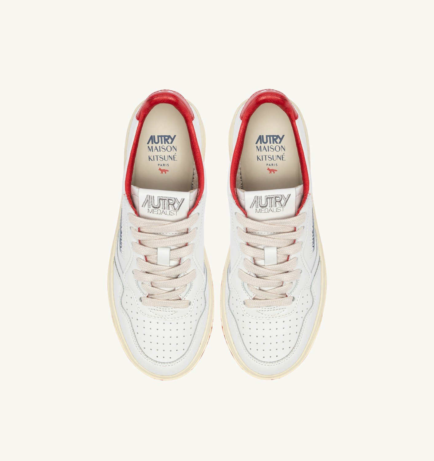 MEDALIST LOW 'MAISON KITSUNÉ' SNEAKERS IN WHITE AND CLAY RED LEATHER - 7