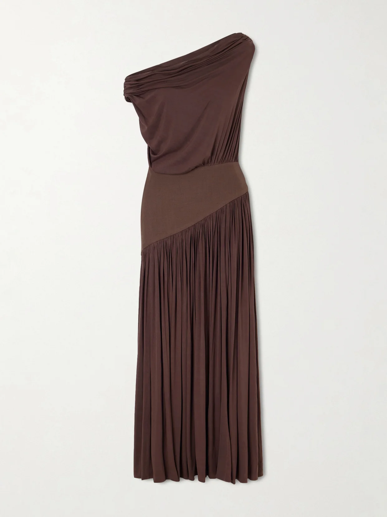 Gwen One-shoulder Asymmetric Draped Jersey-trimmed Stretch-bamboo Maxi Dress - 1