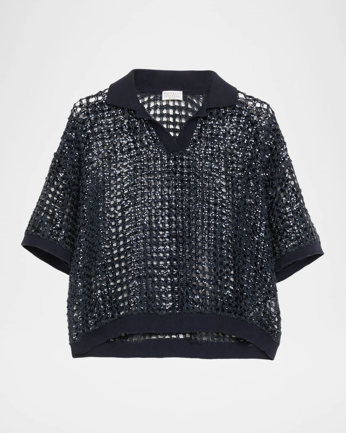 Vienna Paillette Net Polo Sweater - 1