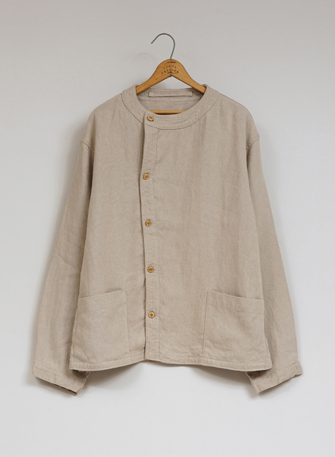 French Work Jacket Linen Pin Oxford in Ivory - 1