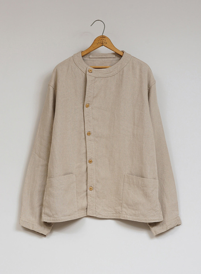 French Work Jacket Linen Pin Oxford in Ivory 1