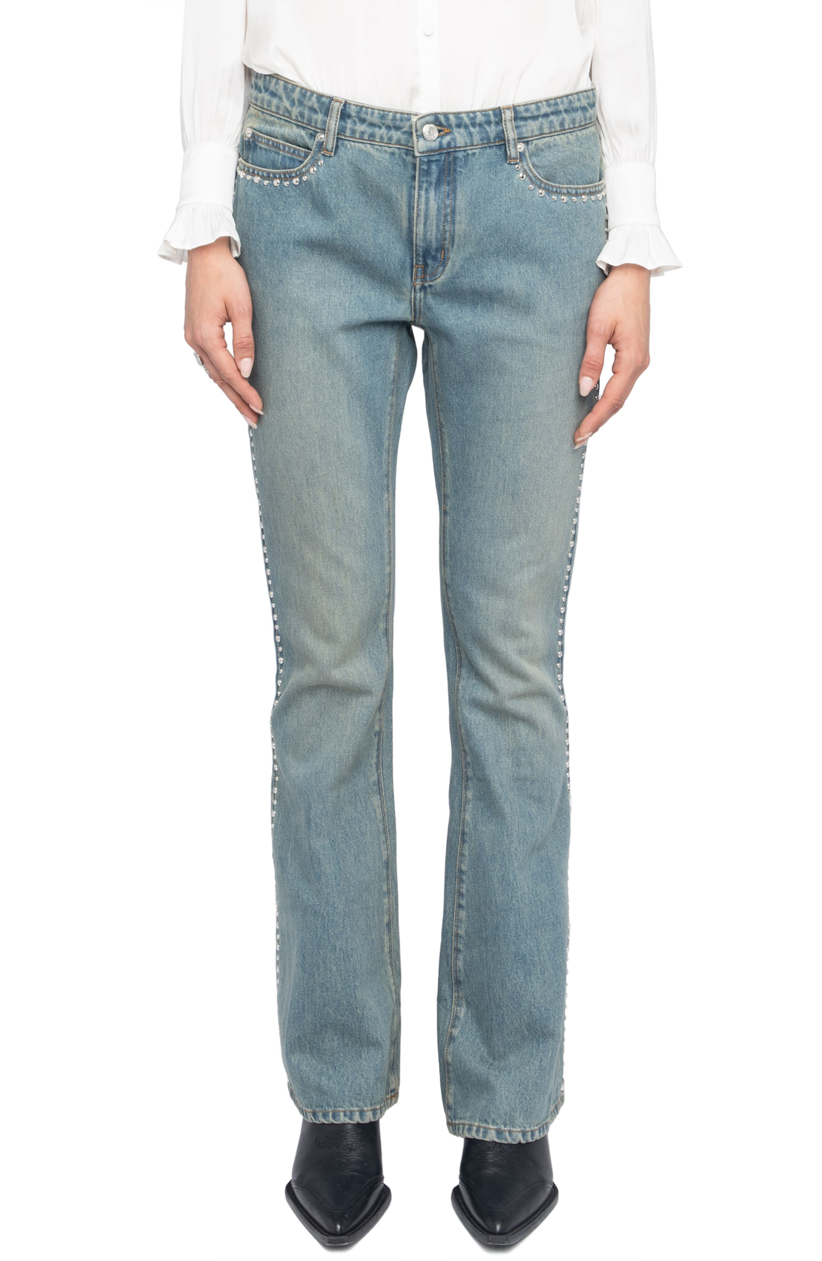 Zadig & Voltaire Eclip Studded Flare Jeans in Light Blue at Nordstrom - 1