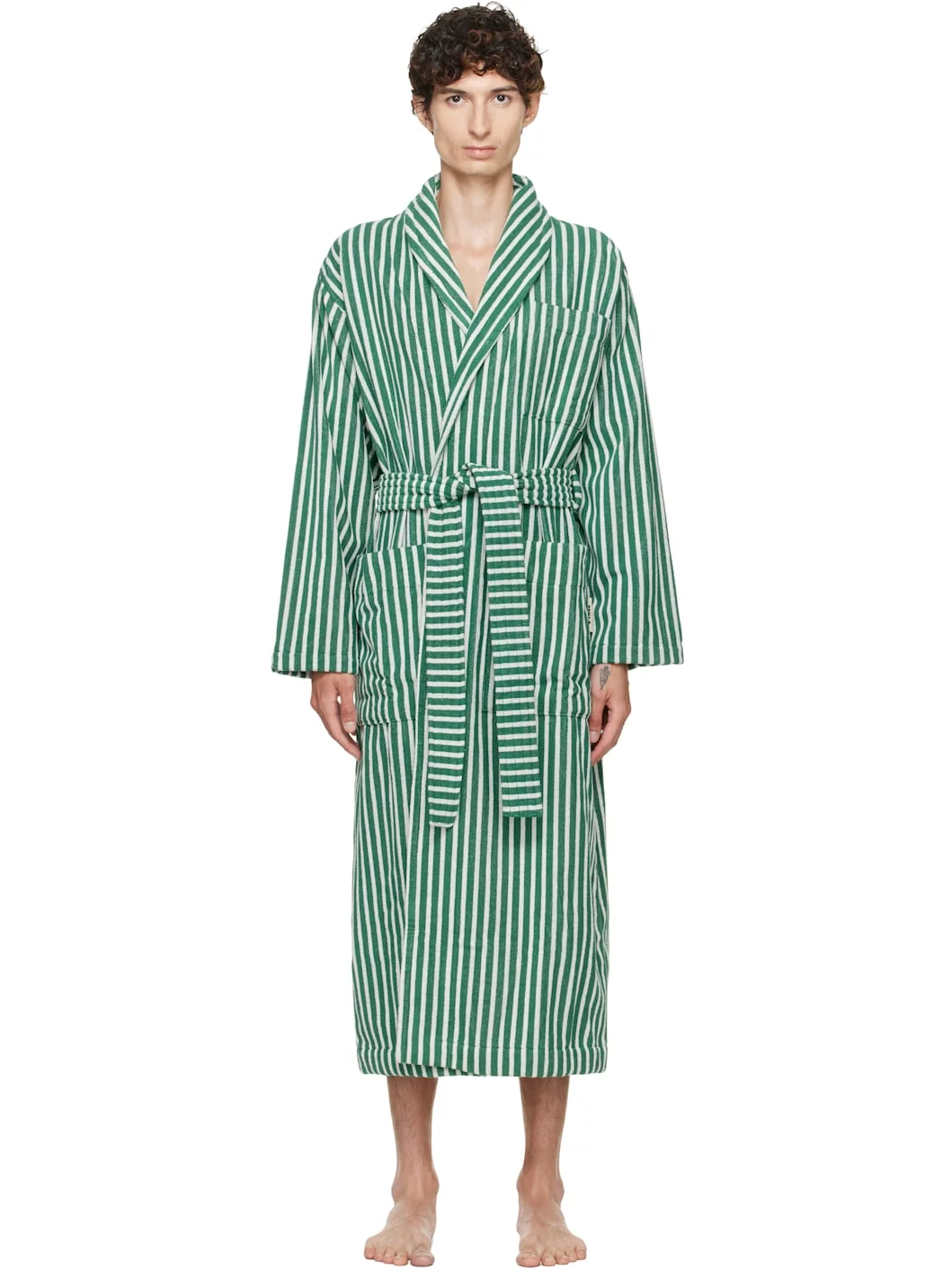 Green & White Terry Classic Bathrobe - 1