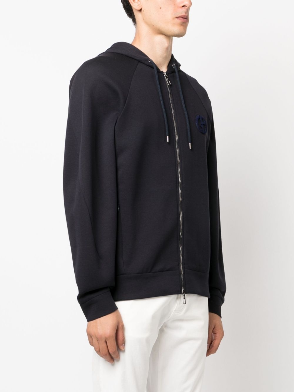 logo-embroidered zip-up hoodie - 3
