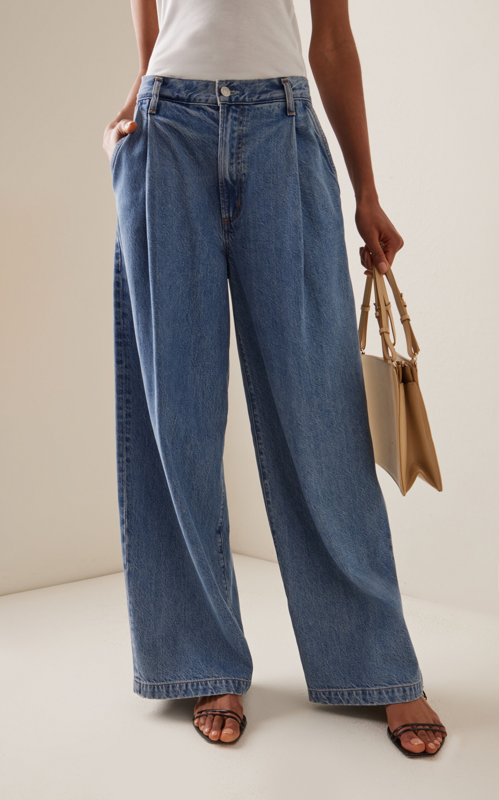 Ellis Pleated Denim Wide-Leg Trousers medium wash - 3