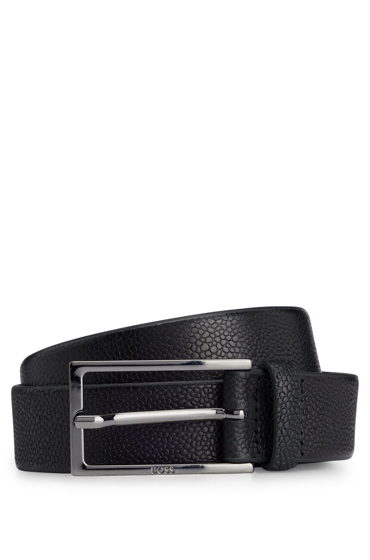 TEXTURED-LEATHER BELT WITH LOGO-ENGRAVED BUCKLE - 1