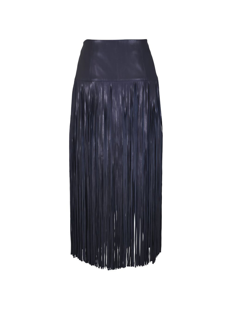 TWP fringed leather midi skirt outlook