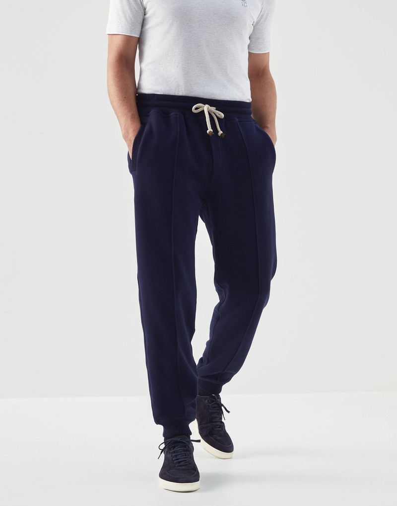 Brushed cotton French terry trousers with Crête detail and knit inserts in virgin wool, cashmere and - 1