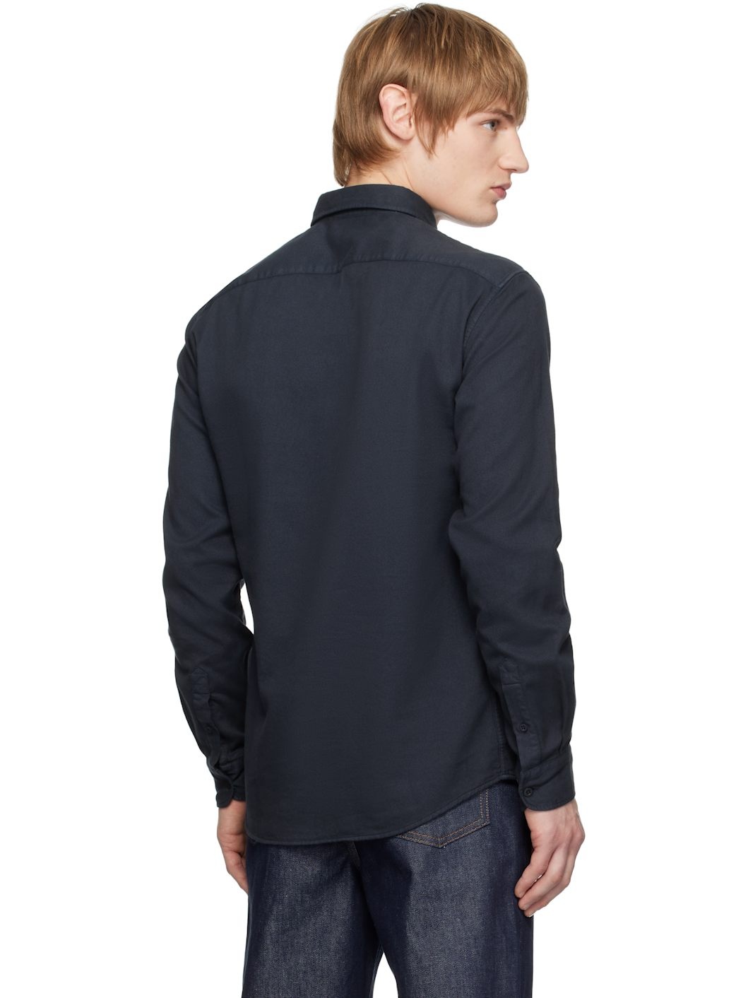 Navy Button Down Flannel Shirt - 3