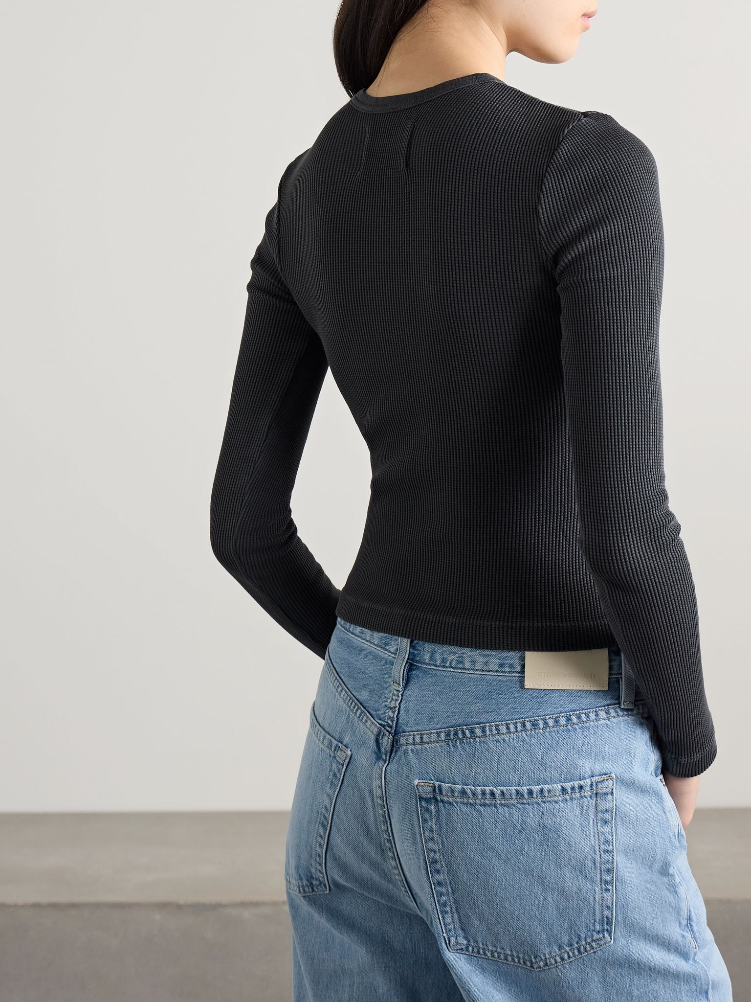 Pilar waffle-knit cotton T-shirt Charcoal - 3