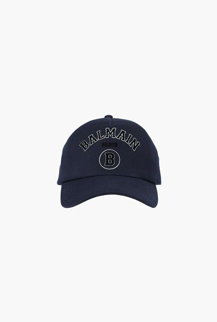 Navy blue cotton cap with black and white Balmain Paris logo - 1
