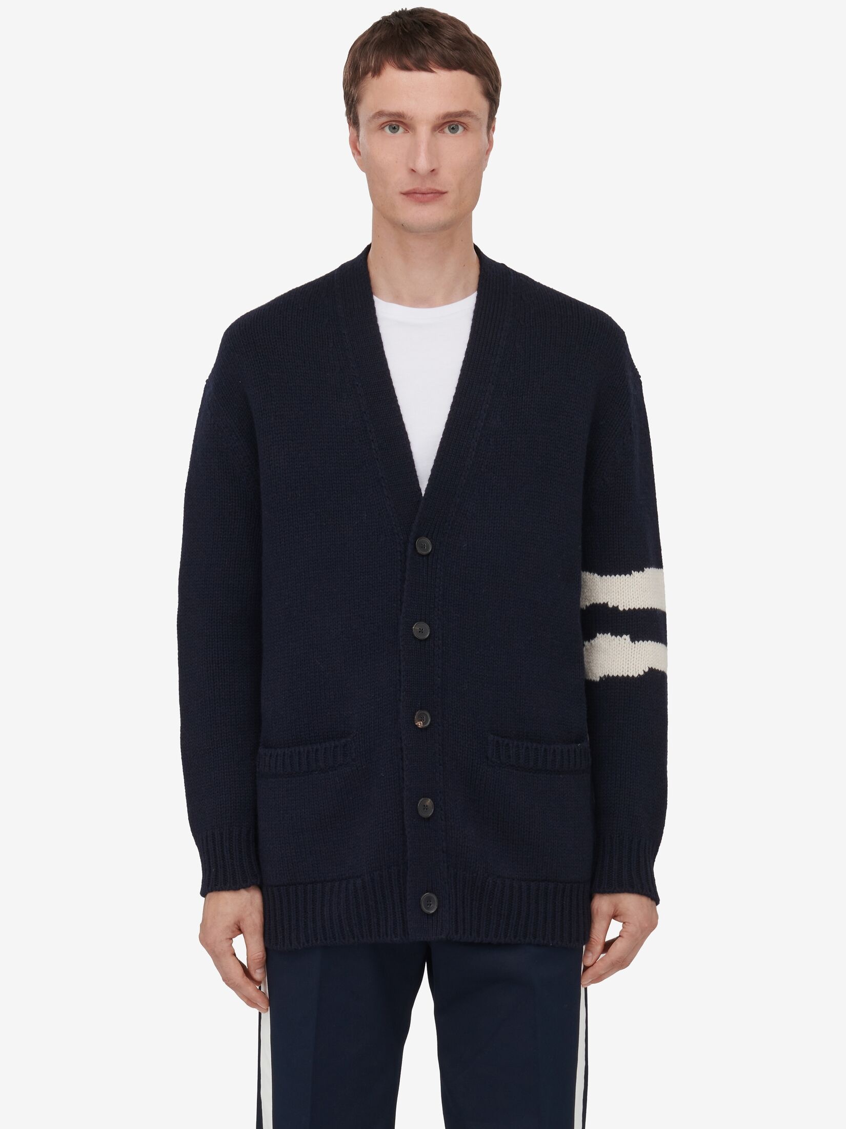 Men's Skull Intarsia Cardigan in Navy/cream - 5