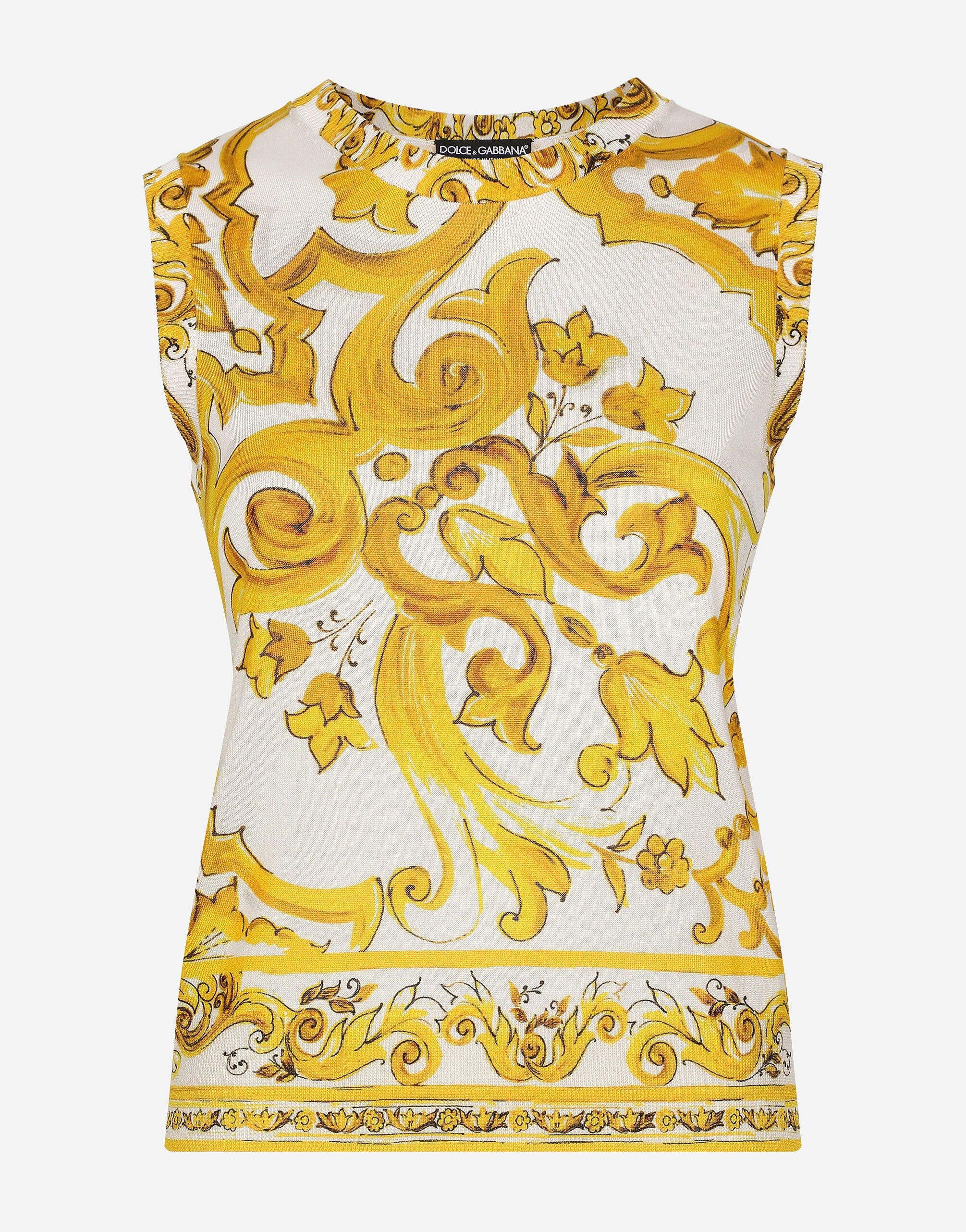 Sleeveless silk sweater with majolica print - 1