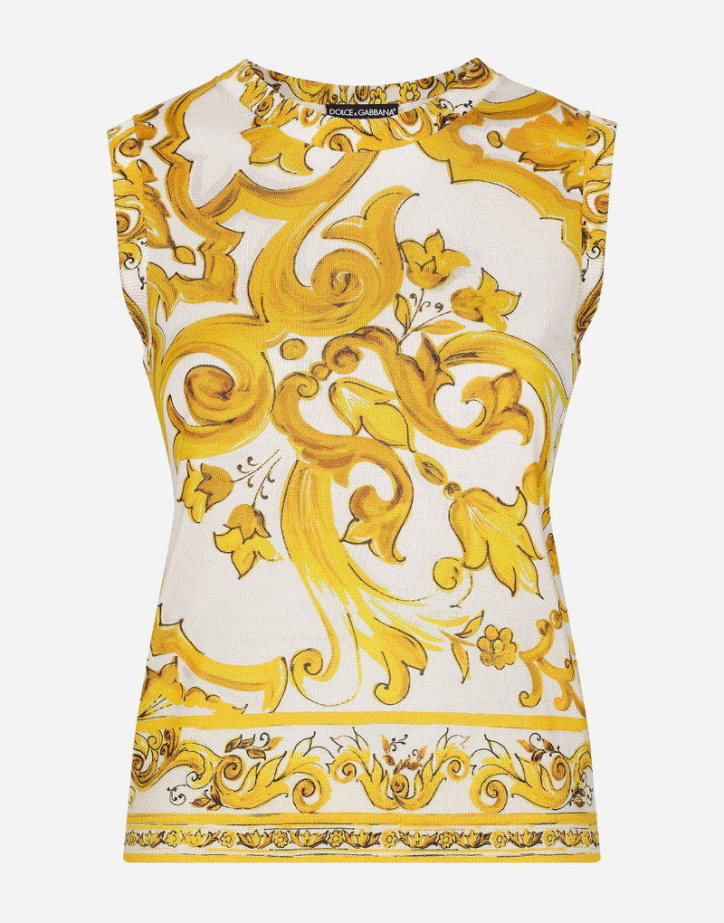 Sleeveless silk sweater with majolica print 1