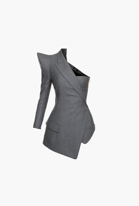 Gray wool asymmetrical blazer - 1