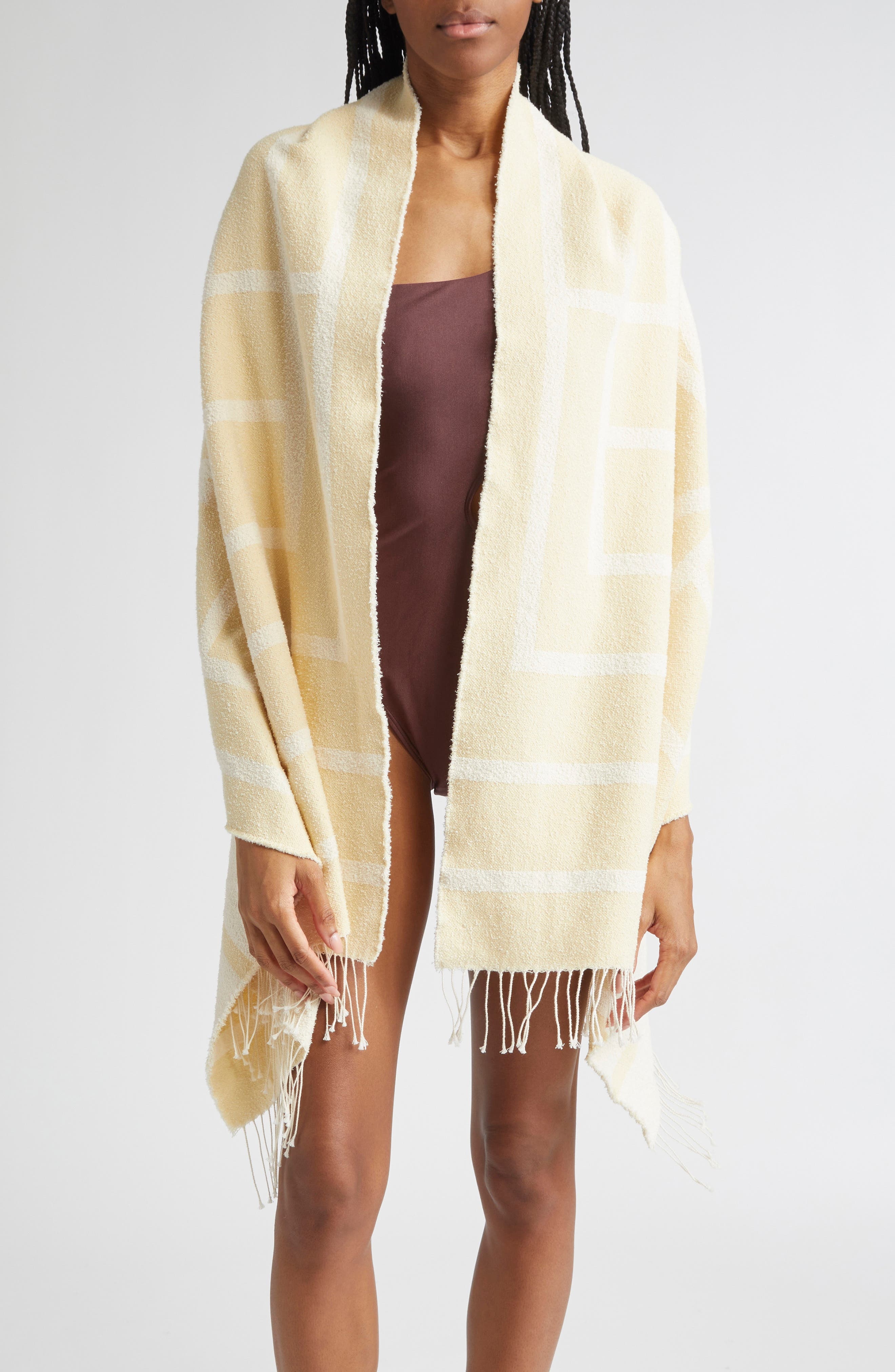 TOTEME Monogram Fringe Scarf in Ecru/Straw at Nordstrom - 3