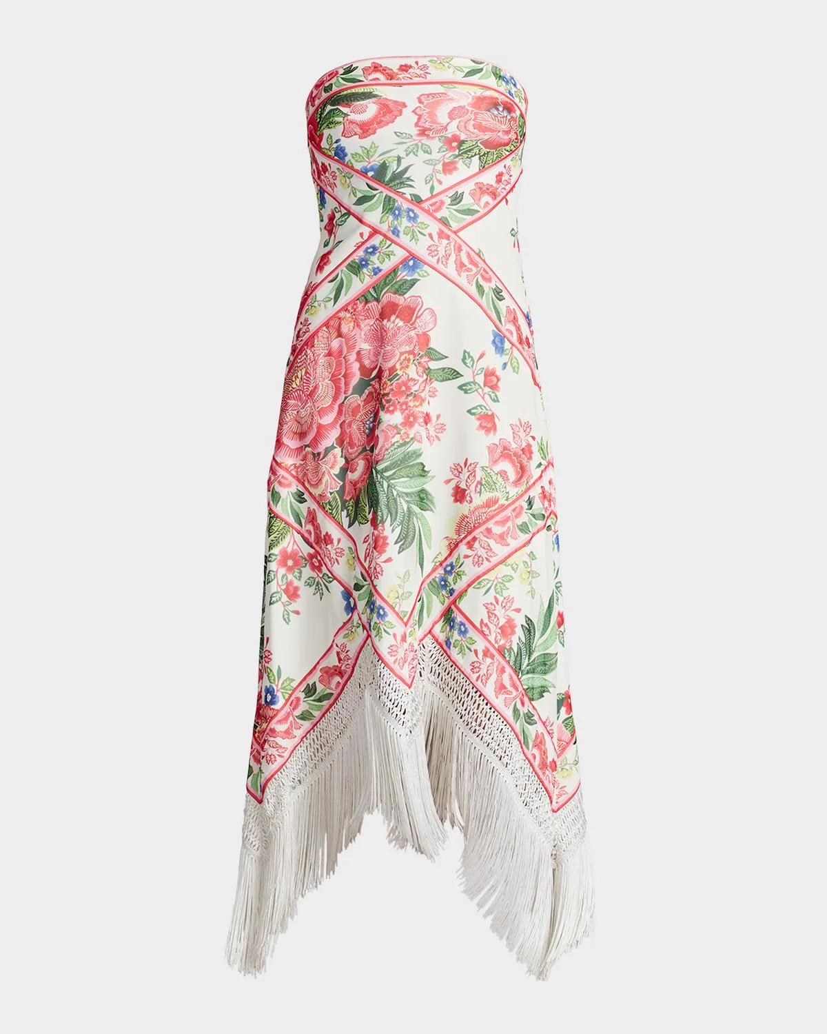 Strapless Floral-Print Fringe Midi Dress - 1
