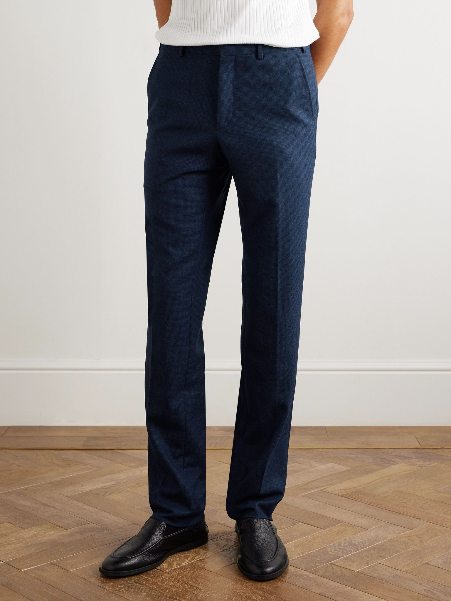Tapered Checked Wool Suit Trousers Blue - 3