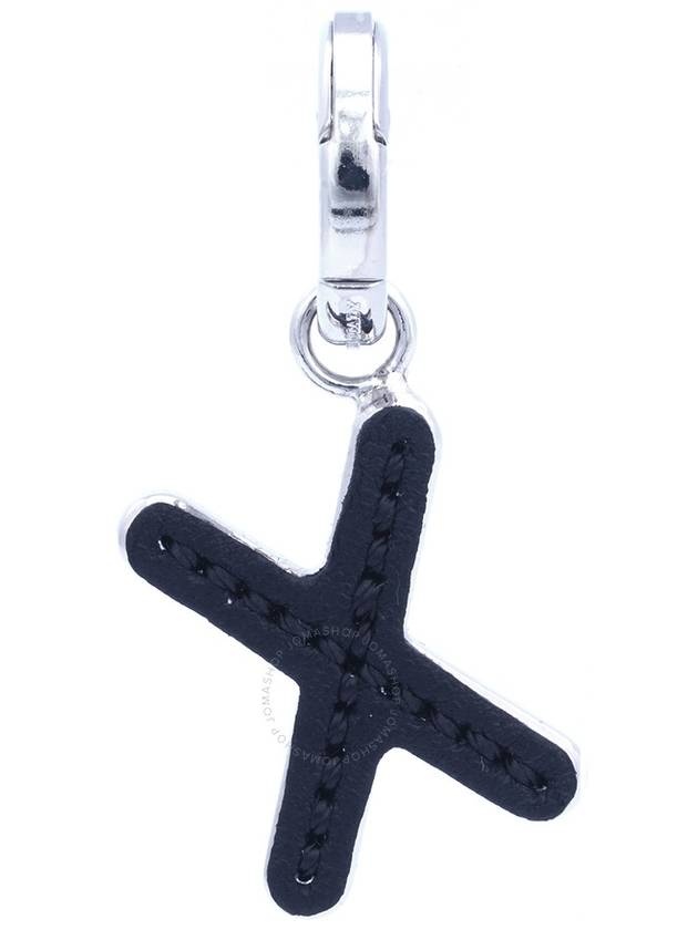 Leather-Topstitched 'X' Alphabet Charm in Palladium/Back - 3