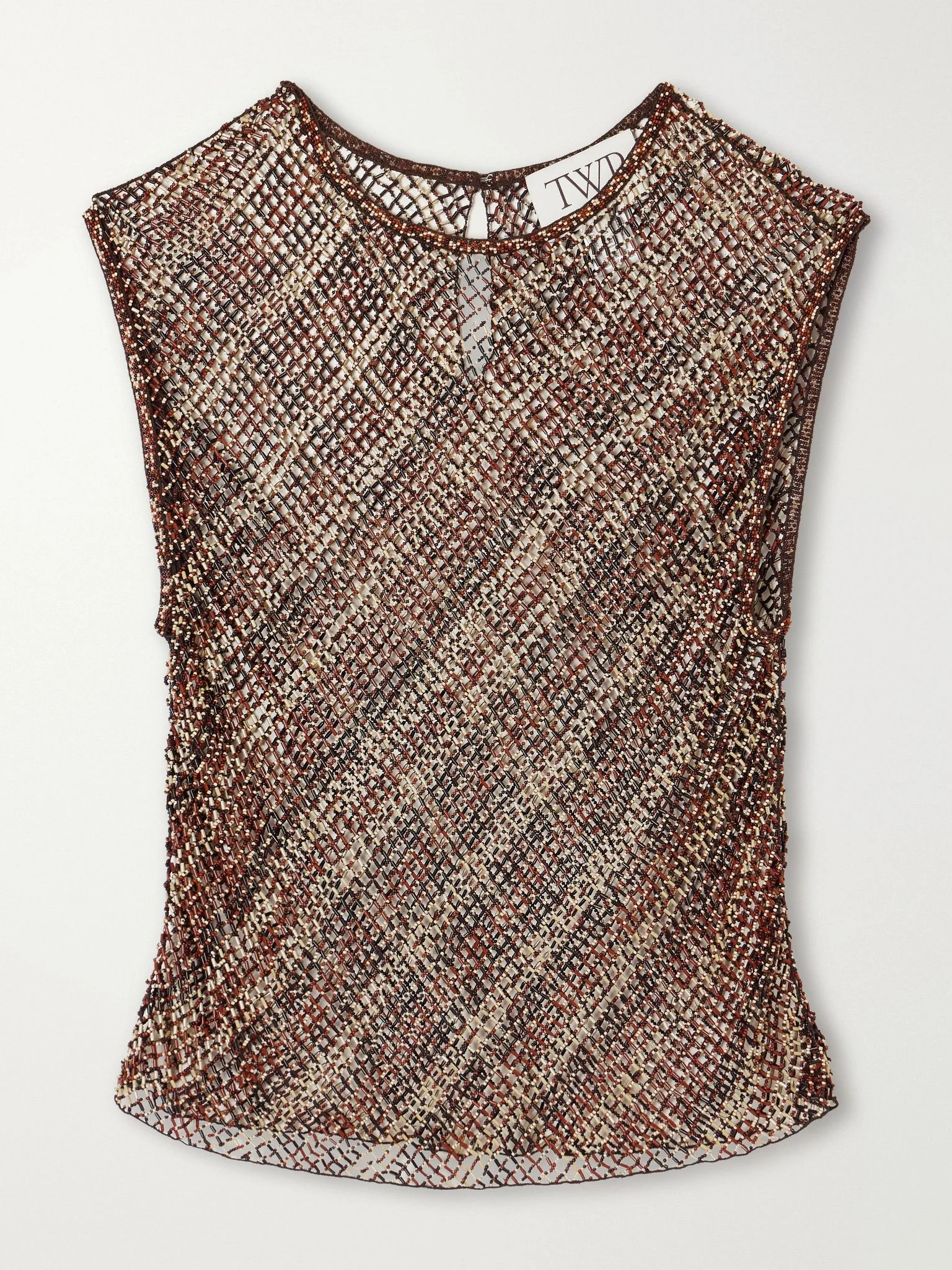 Beaded open-knit tank Brown - 1