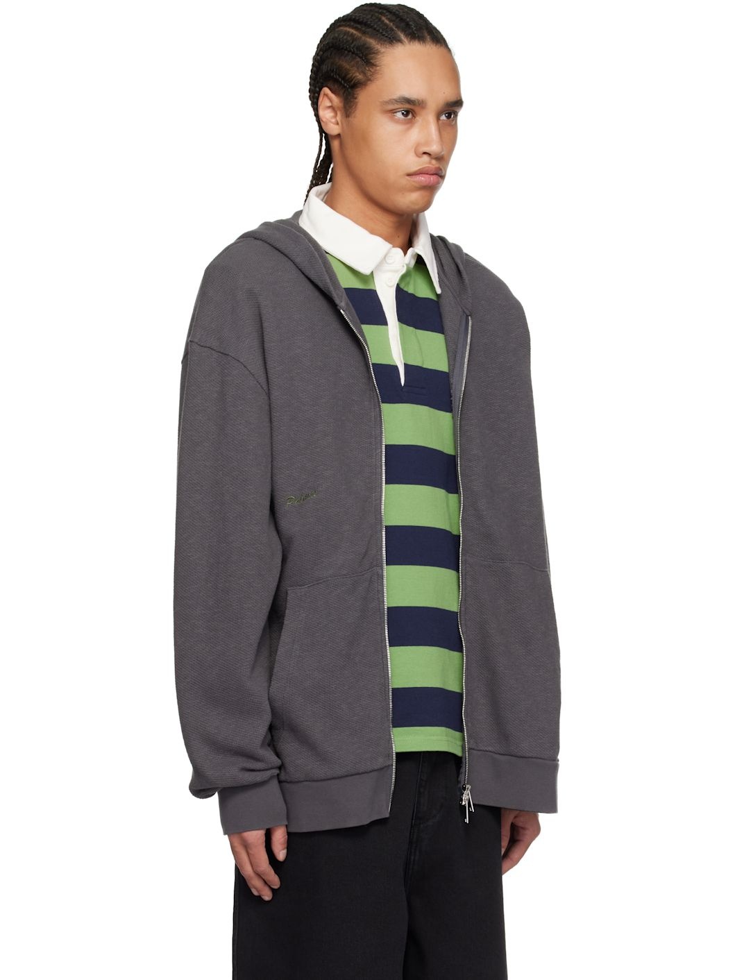Gray Waffle Zip Hoodie - 2