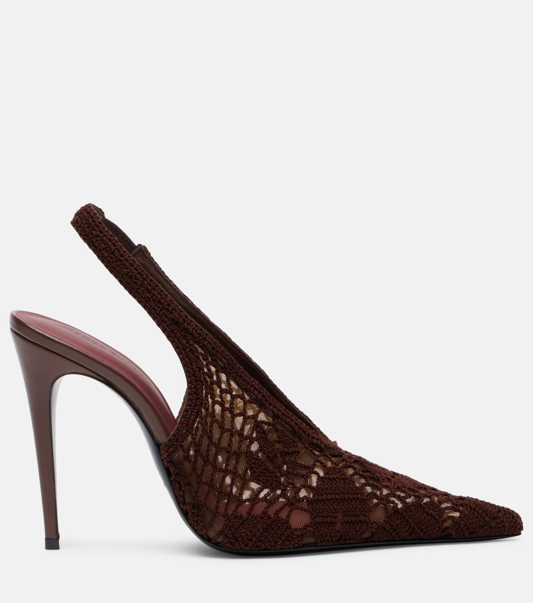 Crochet-trimmed leather slingback pumps - 4