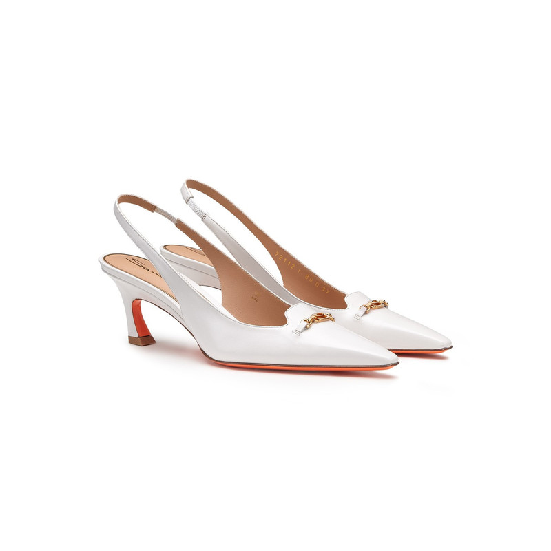 Women's white leather low-heel slingback 3