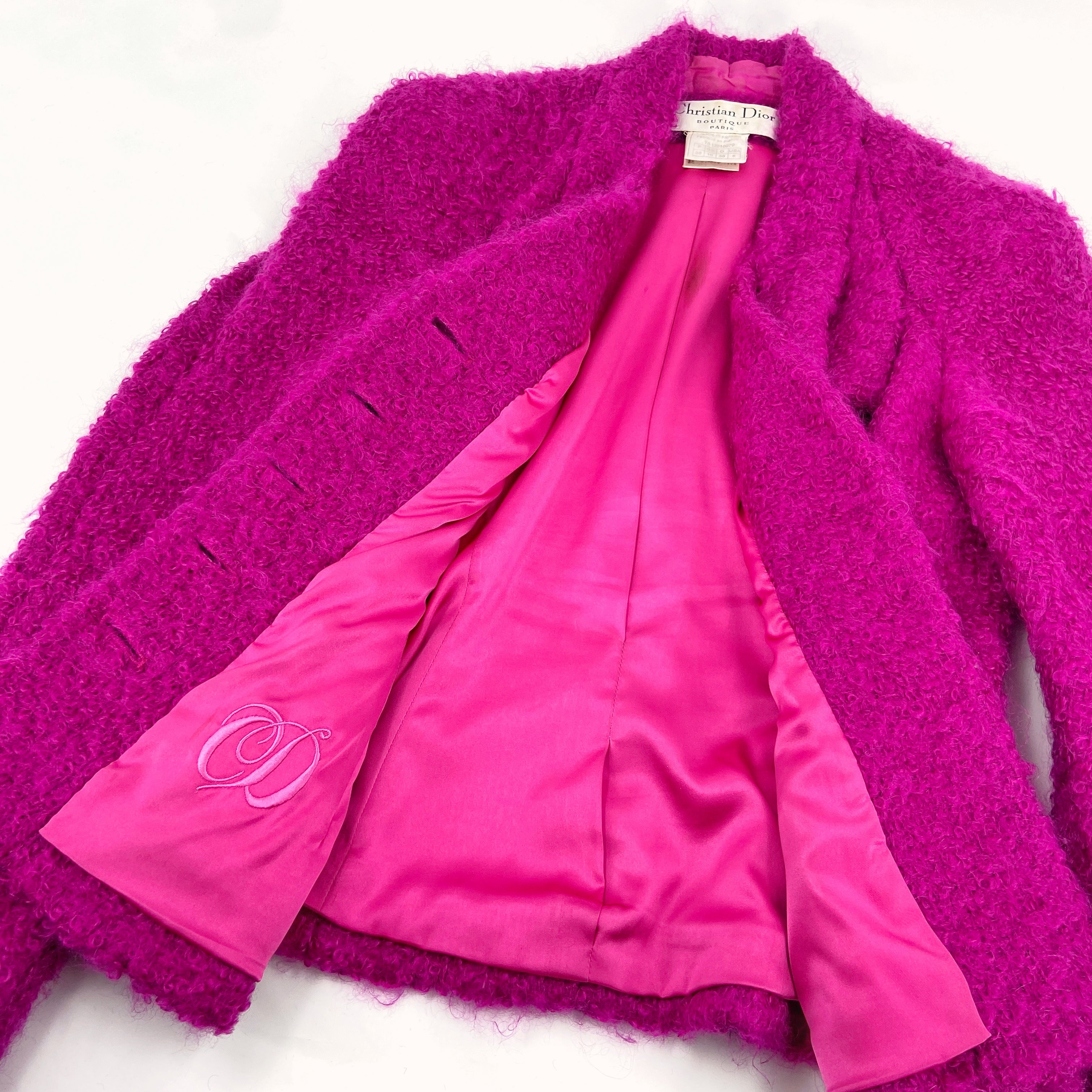 Christian Dior Fall 1997 John Galliano Fuschia Mohair Bar Jacket Skirt Suit - 14