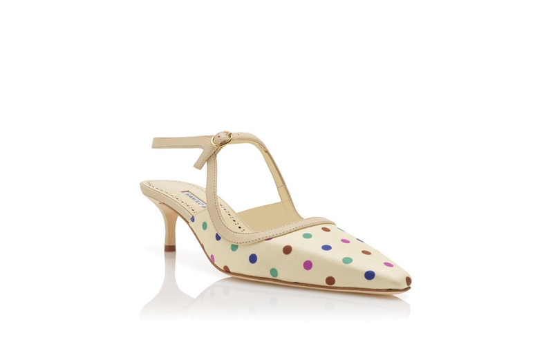 Cream Silk Polka Dot Ankle Strap Pumps 3