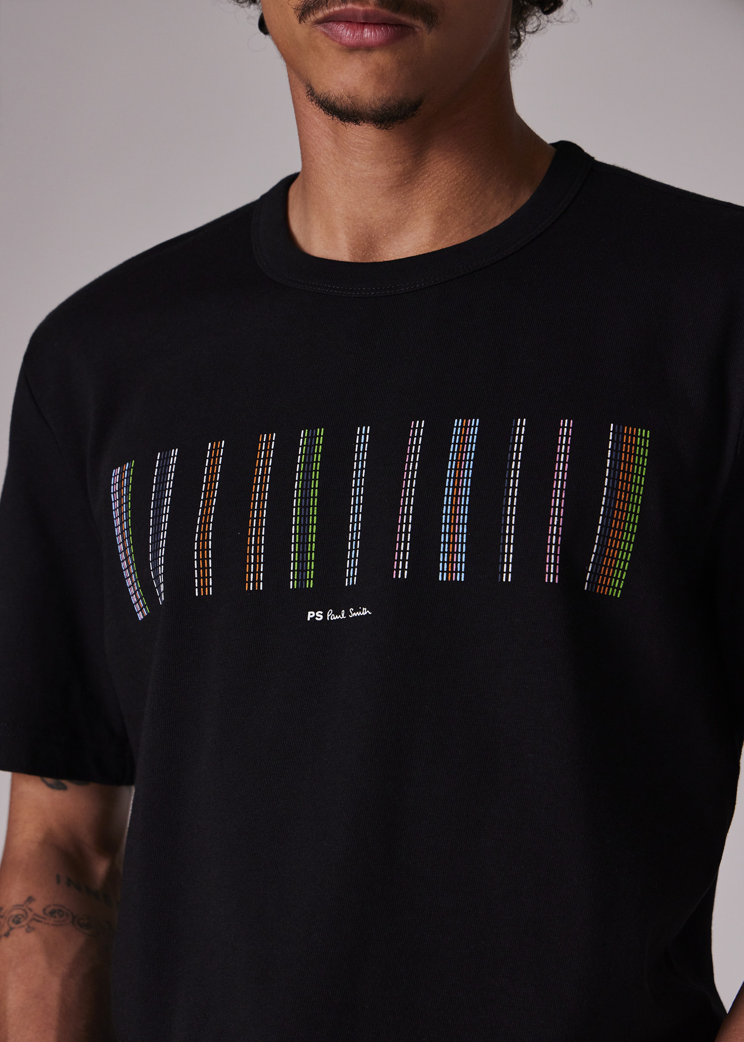 Black 'Stitch Stripe' Print T-Shirt - 5