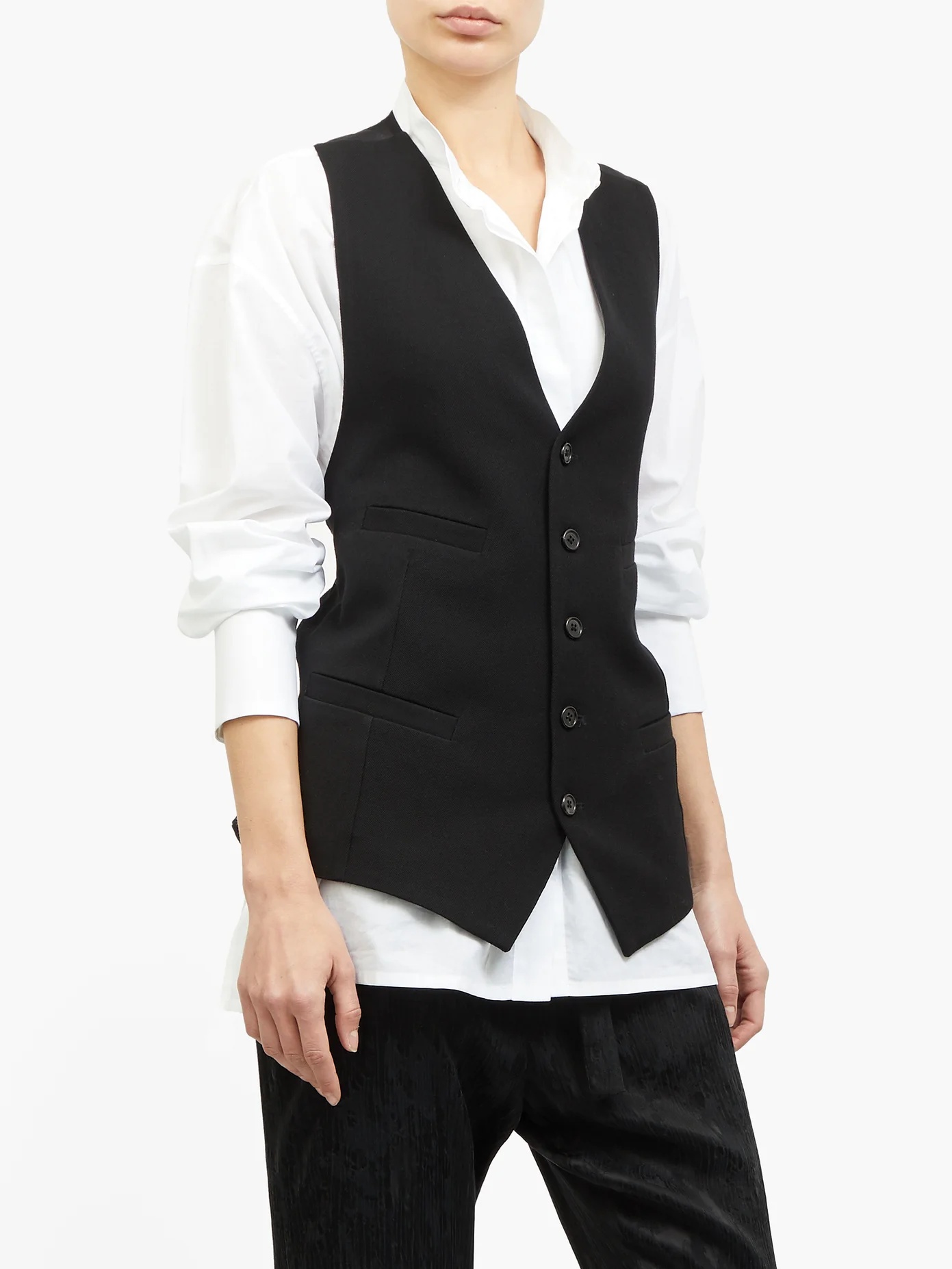 Sheer panel virgin-wool twill waistcoat - 2