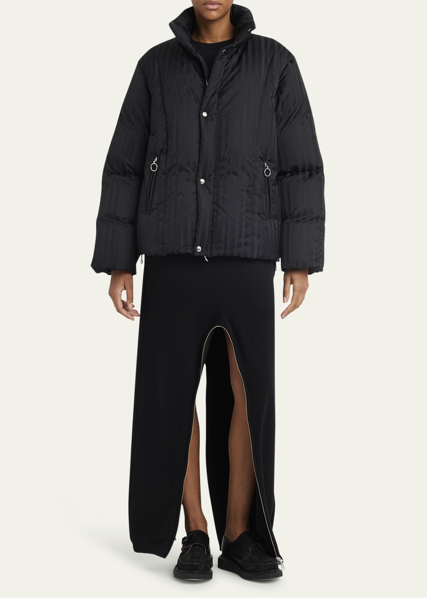 Jacquard Stripe Down Hooded Jacket - 2