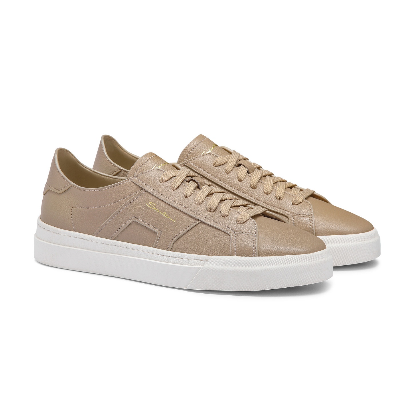 Men's beige tumbled leather Double Buckle Sneaker - 3