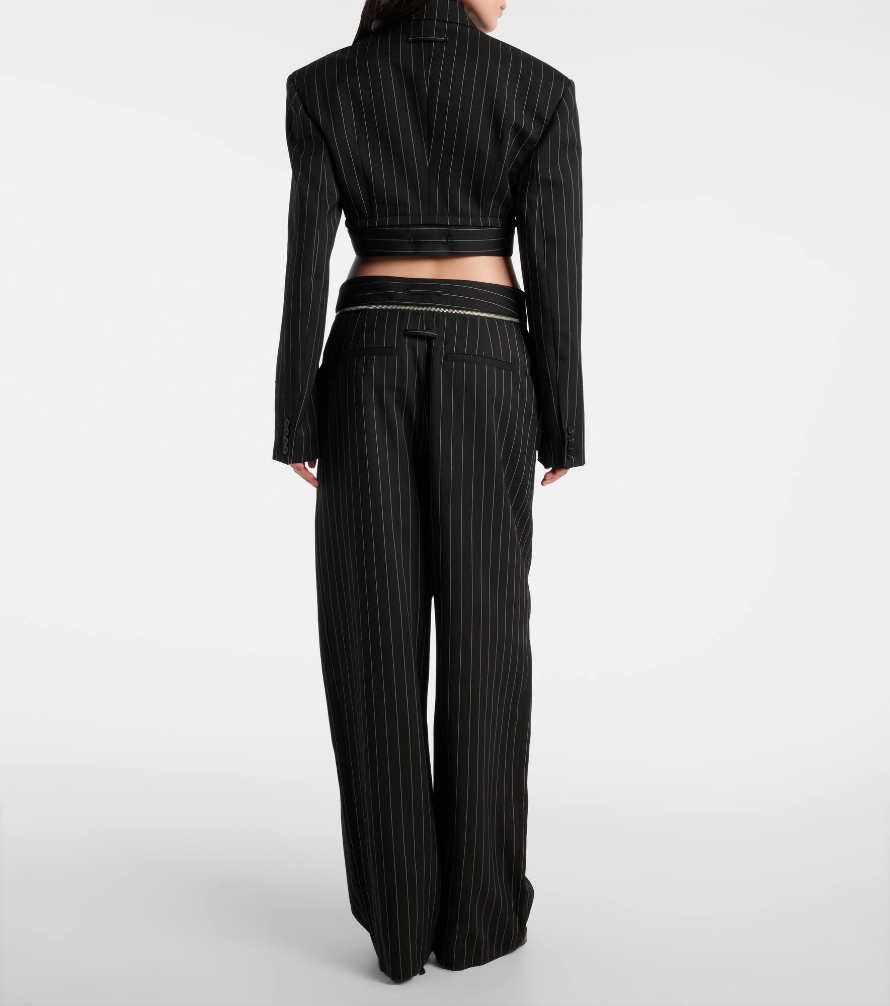 Pinstripe cropped wool blazer - 3